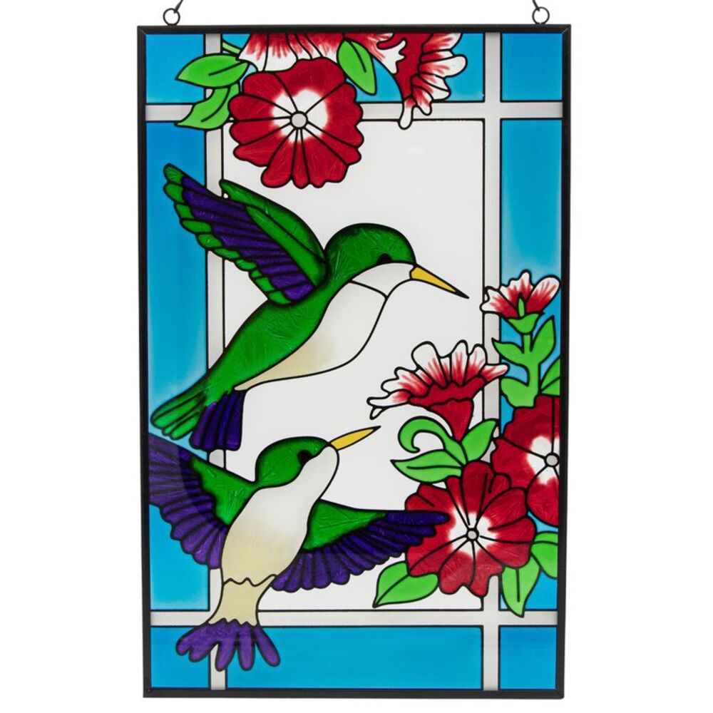 Hummingbirds and Trumpet Vine Glass Hanging Suncatcher 16" x 10"